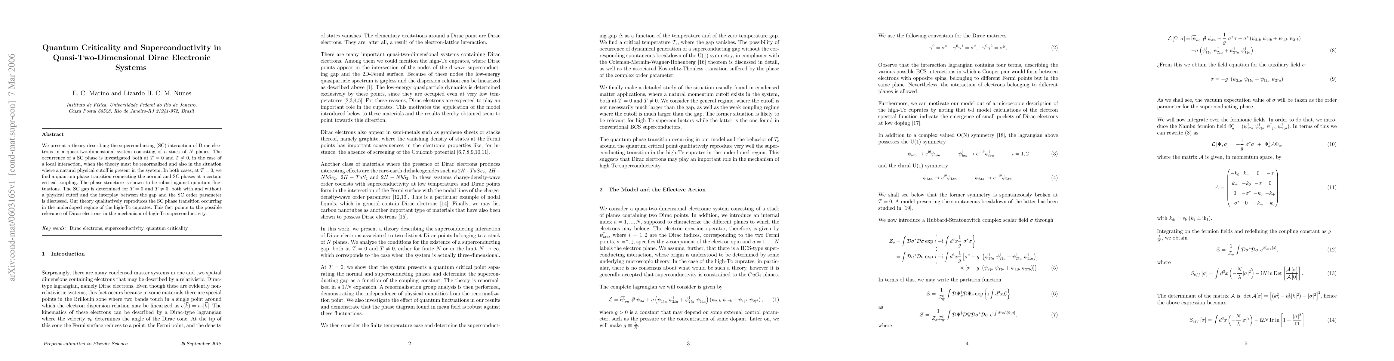 Thumbnail for Quantum Criticality and Superconductivity in Quasi-Two-Dimensional Dirac
  Electronic Systems