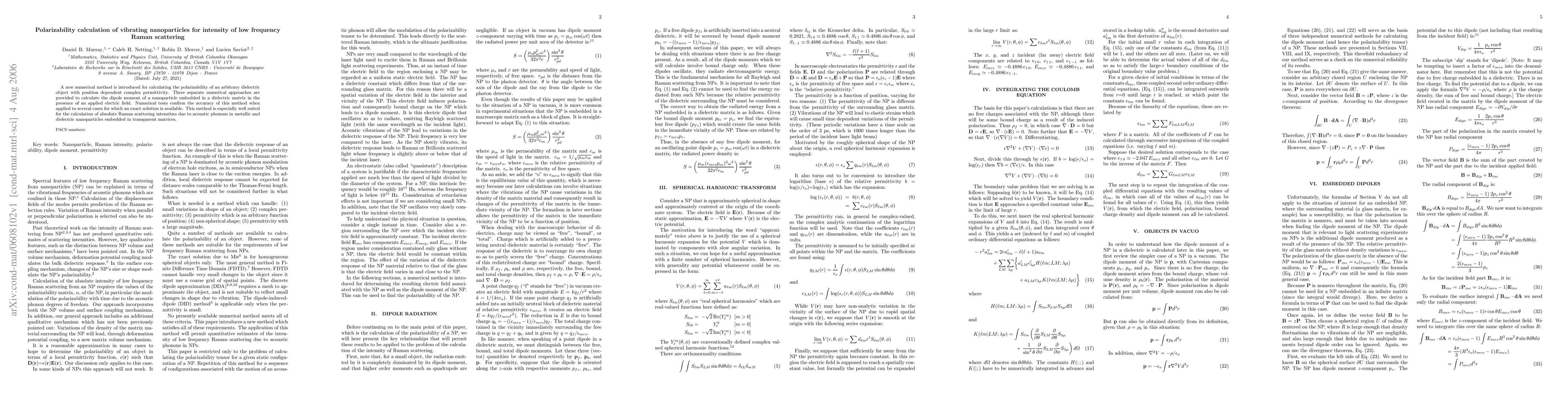 Thumbnail for Polarizability calculation of vibrating nanoparticles for intensity of
  low frequency Raman scattering