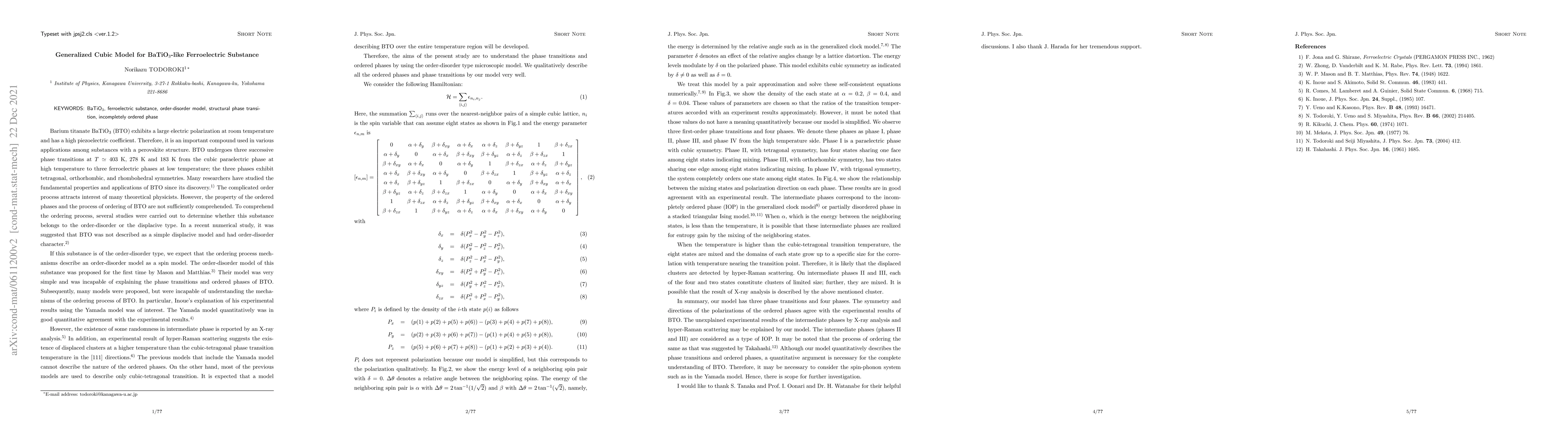 Thumbnail for Generalized Cubic Model for BaTiO$_3$-like Ferroelectric Substance