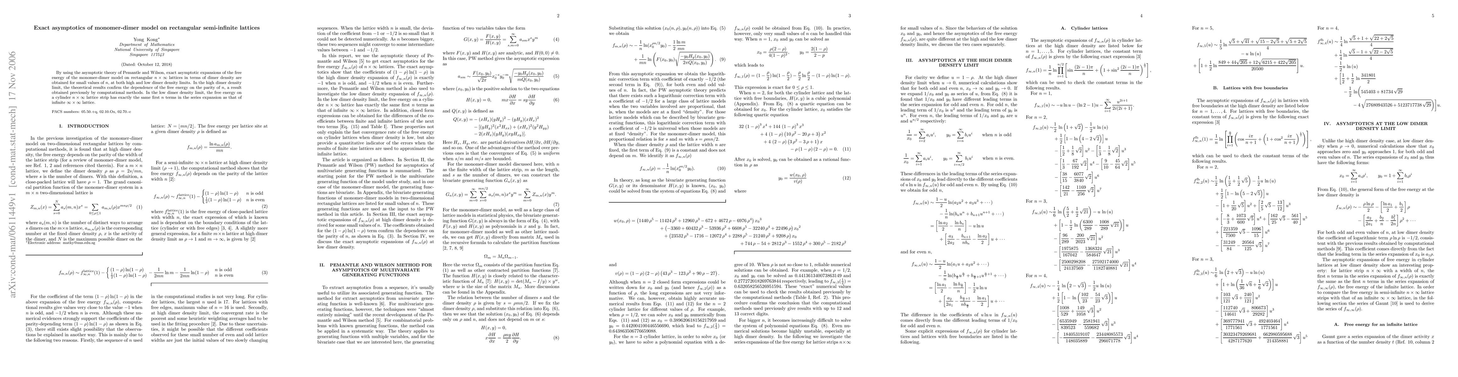 Thumbnail for Exact asymptotics of monomer-dimer model on rectangular semi-infinite
  lattices