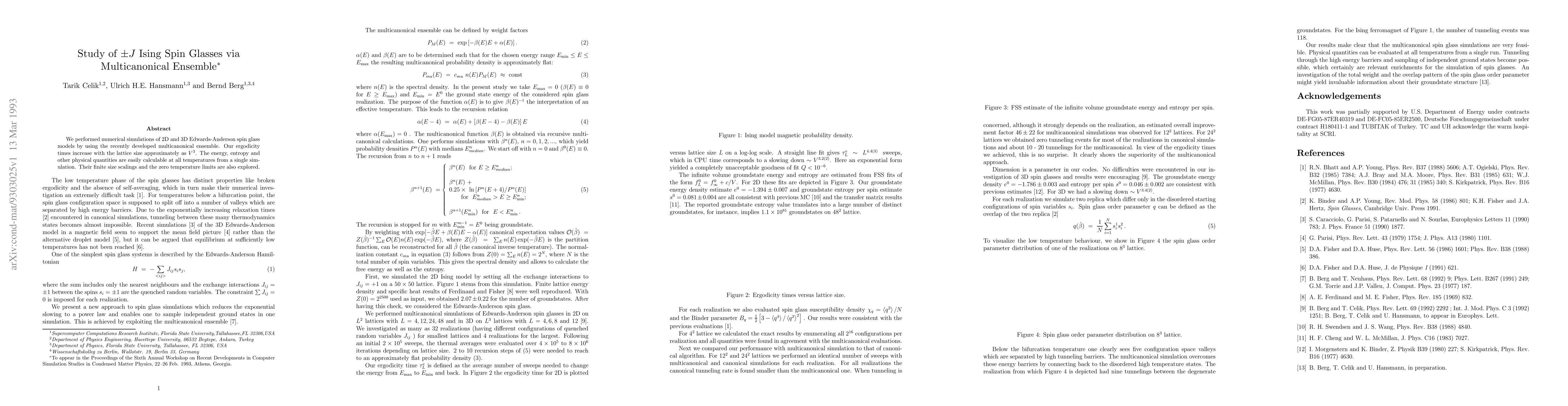 Thumbnail for Study of +/-J Ising Spin Glasses via Multicanonical Ensemble