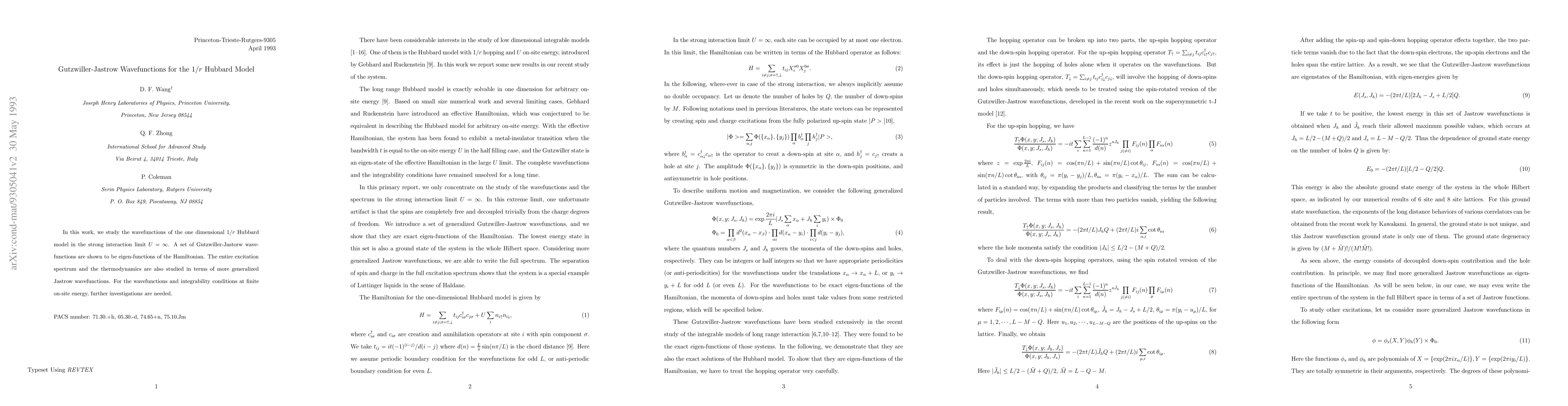 Thumbnail for Gutzwiller-Jastrow Wavefunctions for the $1/r$ Hubbard Model
