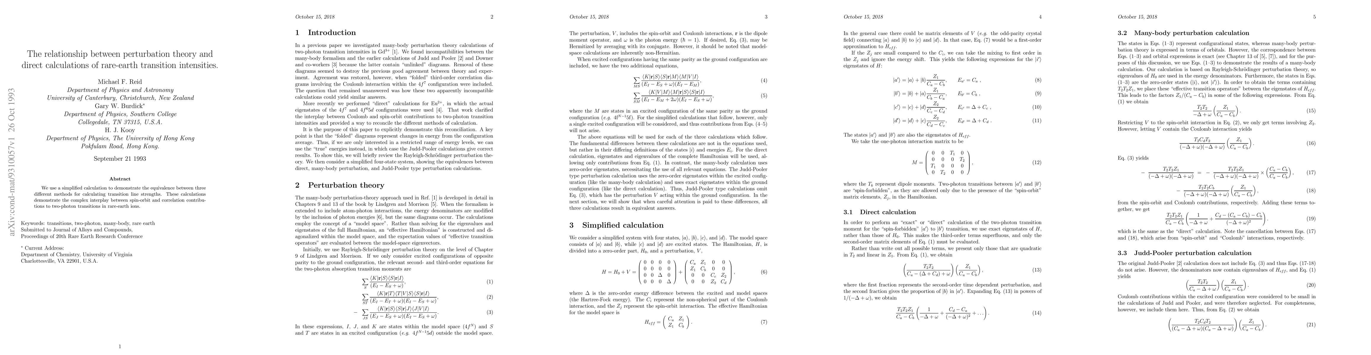 Thumbnail for The relationship between perturbation theory and direct calculations of
  rare-earth transition intensities