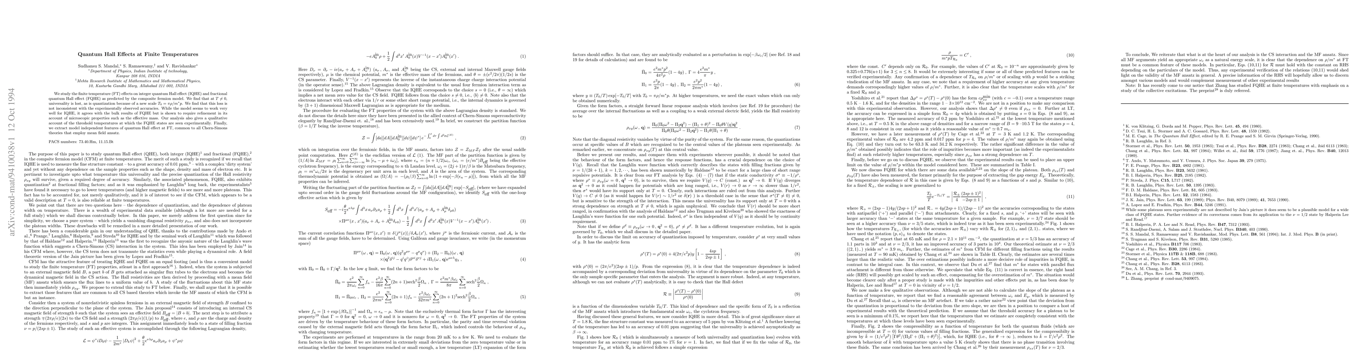 Thumbnail for Quantum Hall Effects at Finite Temperatures