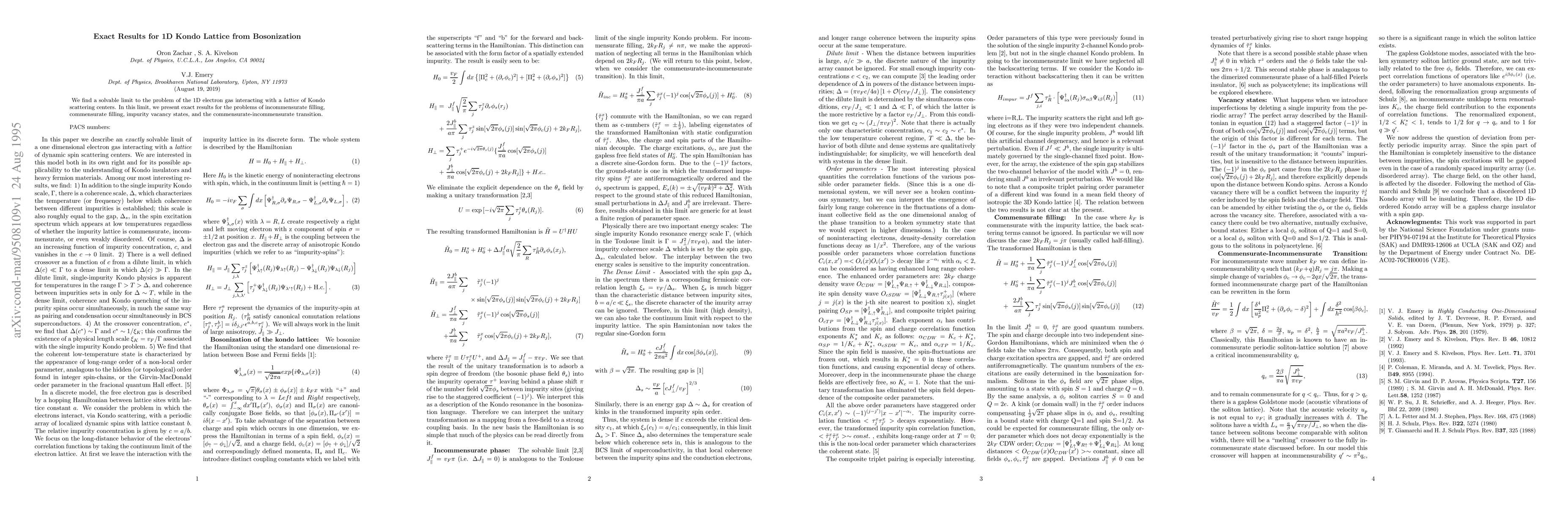 Thumbnail for Exact Results for 1D Kondo Lattice from Bosonization