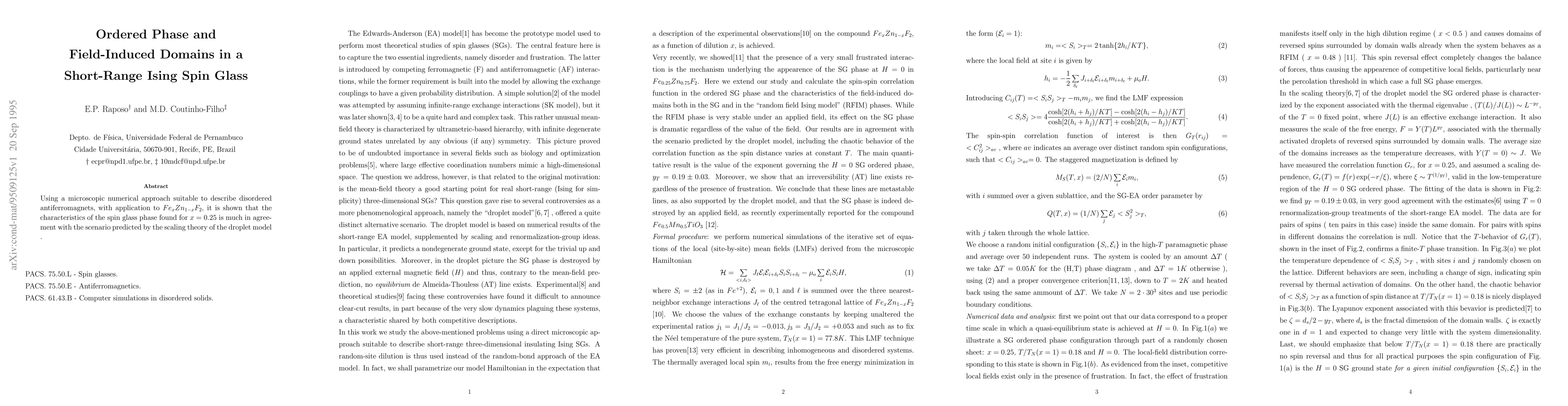 Thumbnail for Ordered Phase and Field-Induced Domains in Short-Range Ising Spin Glass
