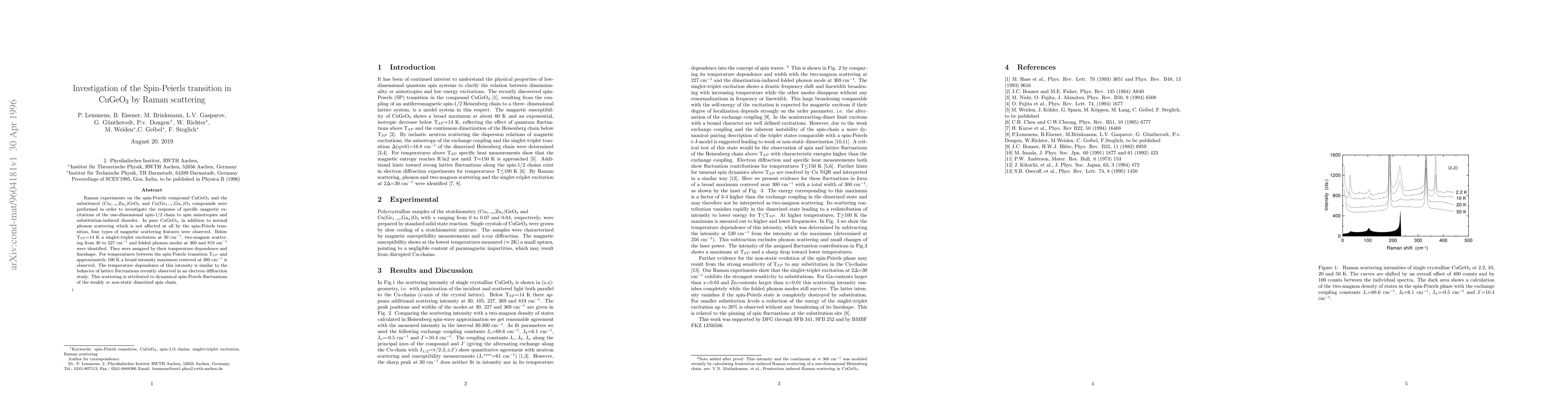 Thumbnail for Investigation of the Spin-Peierls transition in CuGeO_3 by Raman
  scattering