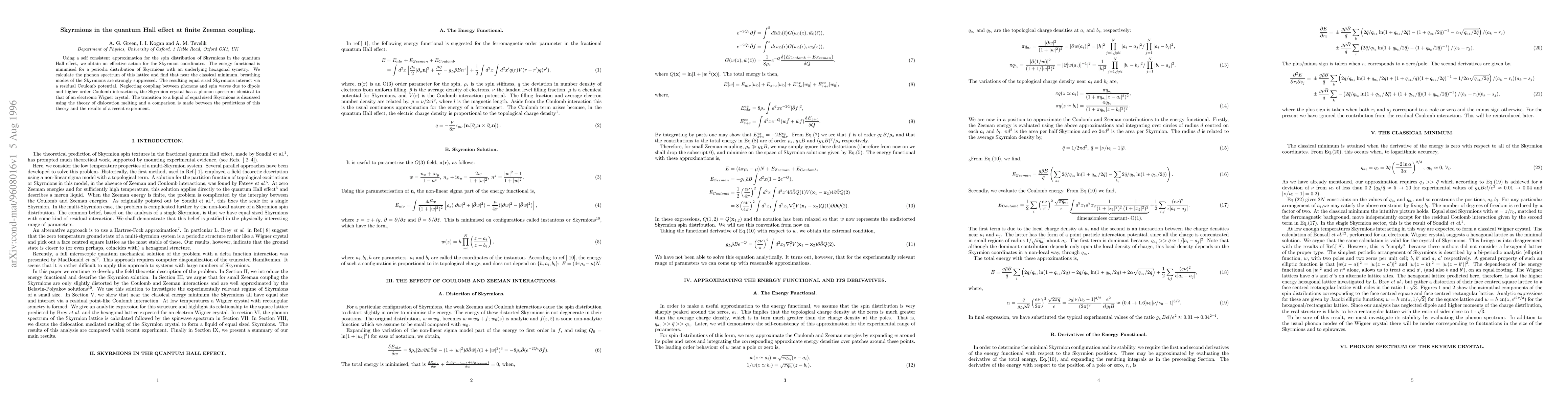 Thumbnail for Skyrmions in the quantum Hall effect at finite Zeeman coupling