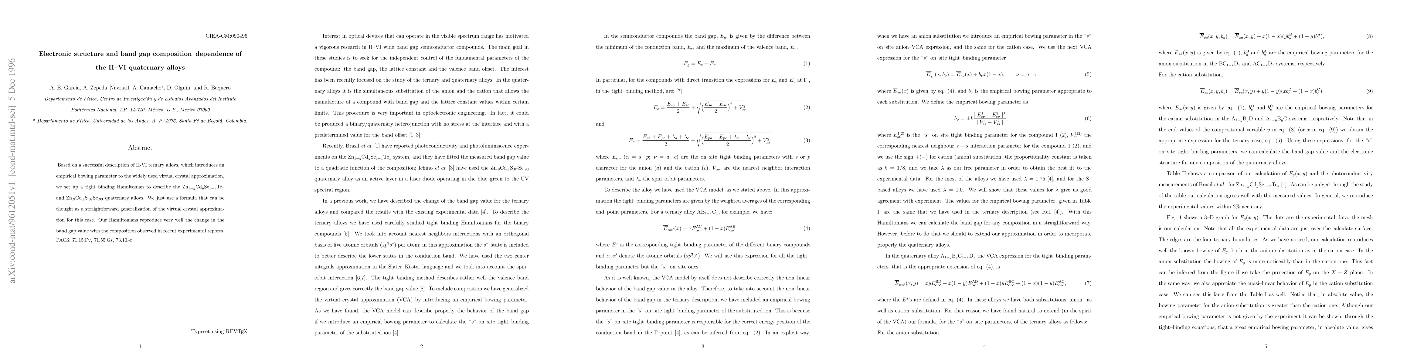 Thumbnail for Electronic structure and band gap composition-dependence of the II-VI
  quaternary alloys