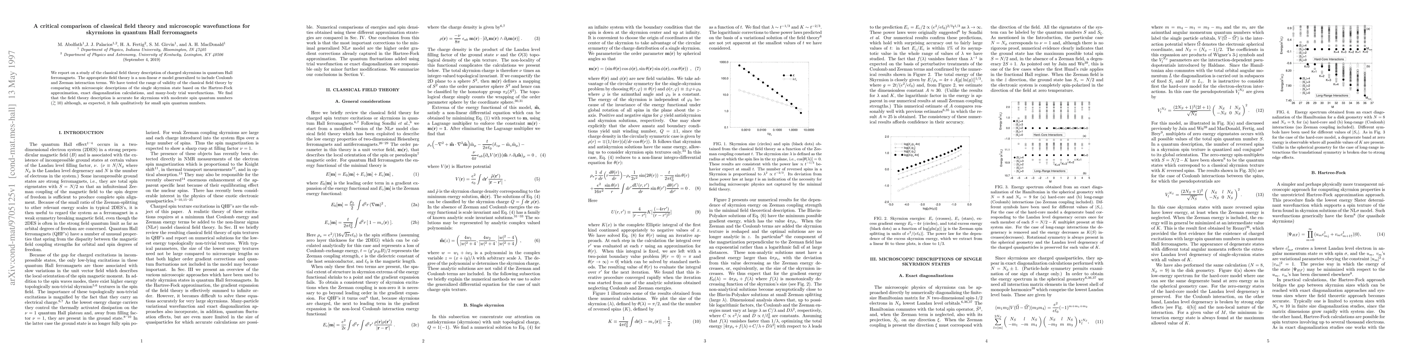 Thumbnail for A critical comparison of classical field theory and microscopic
  wavefunctions for skyrmions in quantum Hall ferromagnets