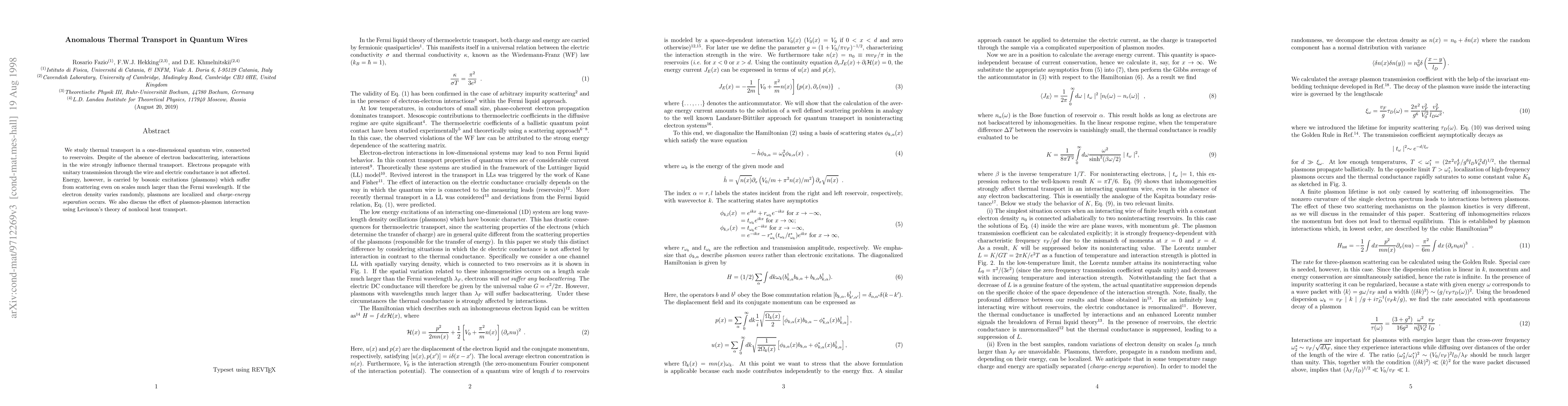 Thumbnail for Anomalous Thermal Transport in Quantum Wires
