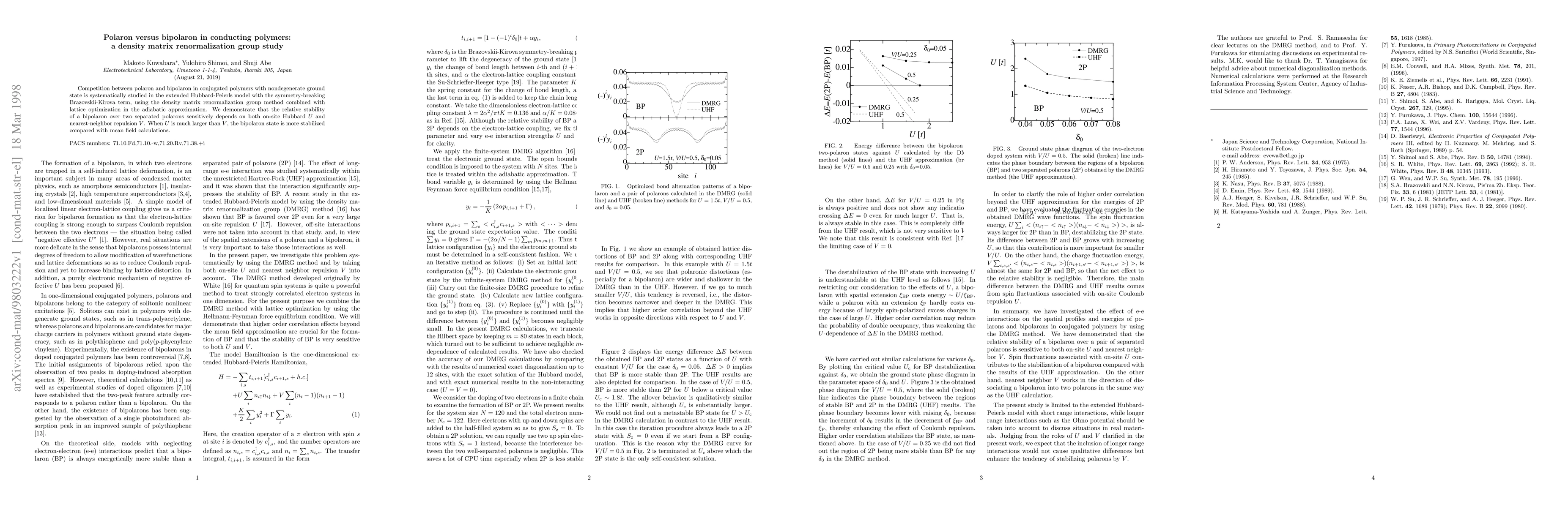 Thumbnail for Polaron versus bipolaron in conducting polymers: a density matrix
  renormalization group study