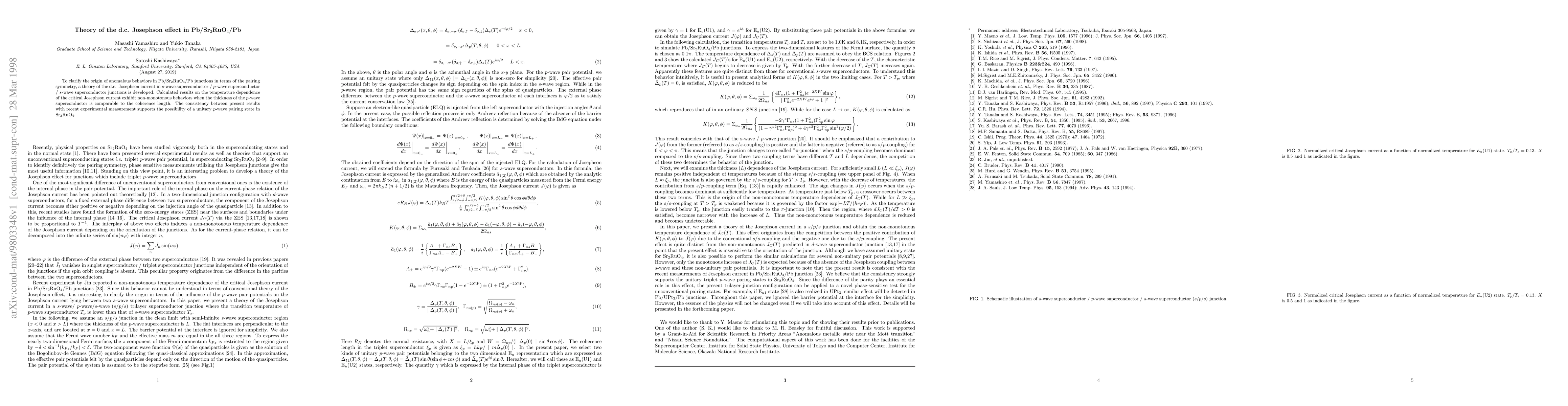 Thumbnail for Theory of the d.c. Josephson effect in Pb / Sr2RuO4 / Pb