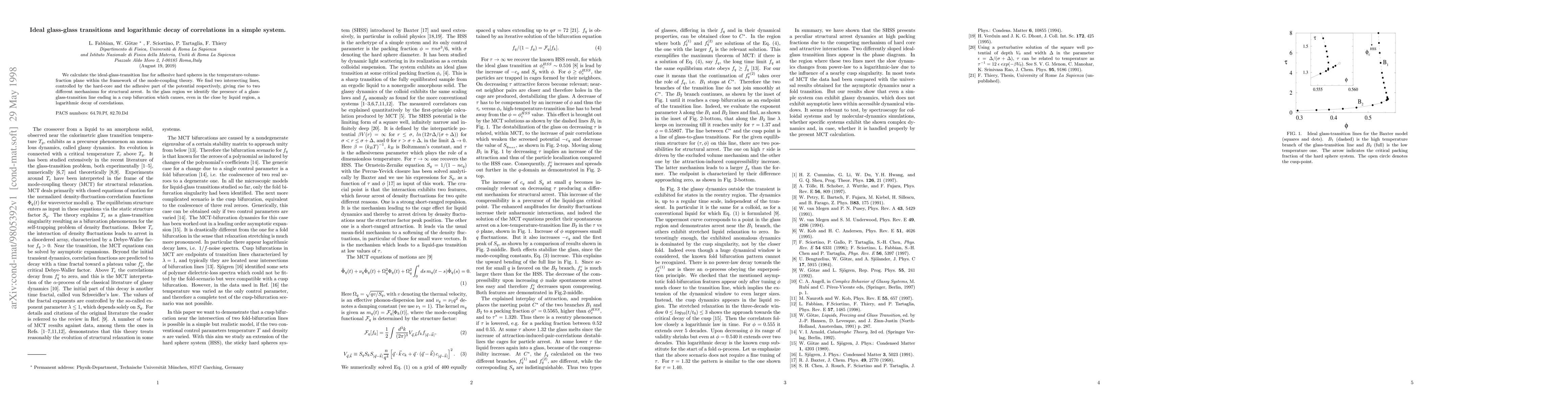 Thumbnail for Ideal glass-glass transitions and logarithmic decay of correlations in a
  simple system