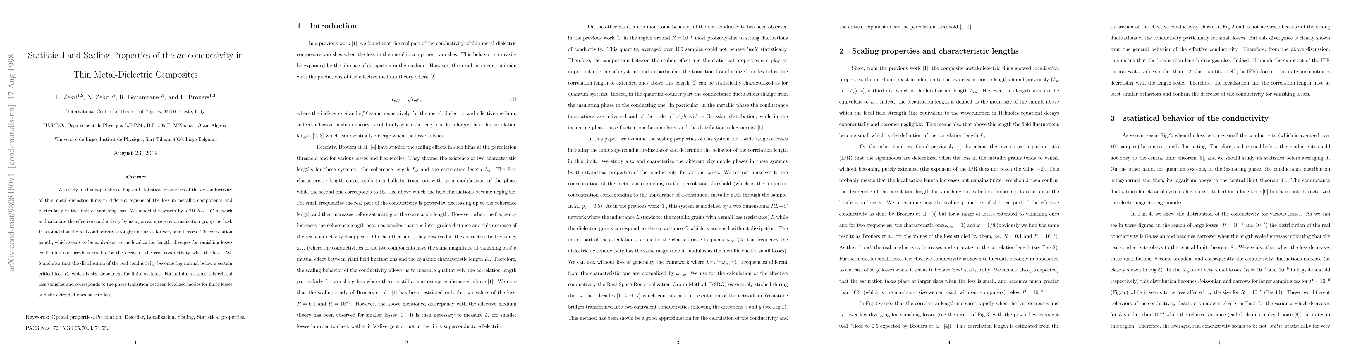 Thumbnail for Statistical and Scaling Properties of the $ac$ Conductivity in Thin
  Metal-Dielectric Composites