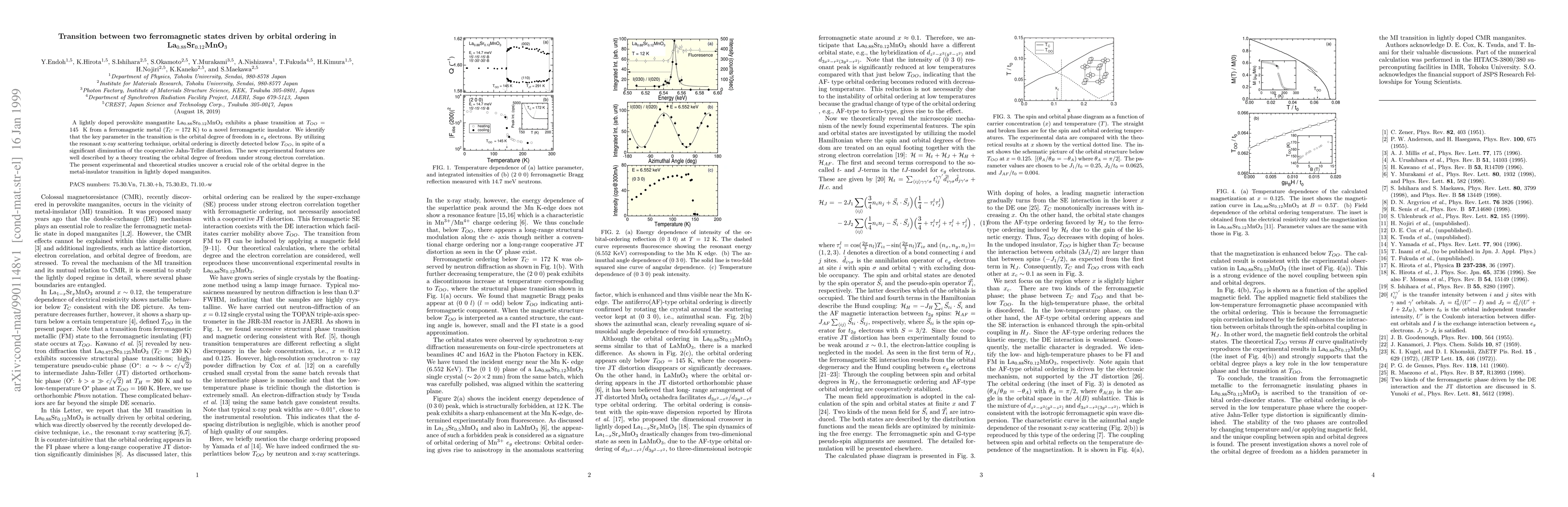 Thumbnail for Transition between two ferromagnetic states driven by orbital ordering
  in La_{0.88}Sr_{0.12}MnO_3