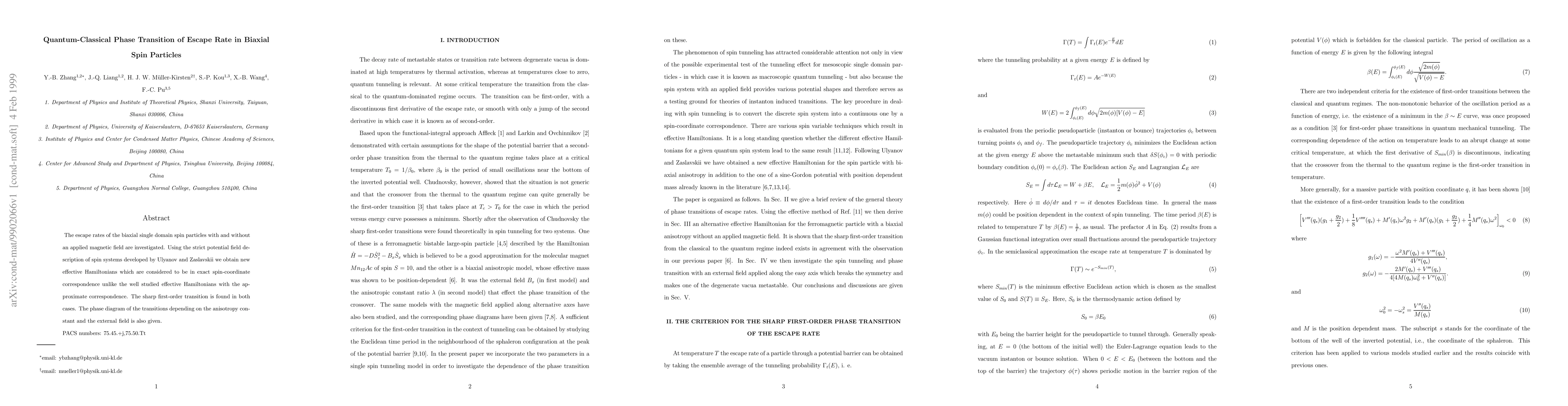 Thumbnail for Quantum-Classical Phase Transition of Escape rate in Biaxial Spin
  Particles