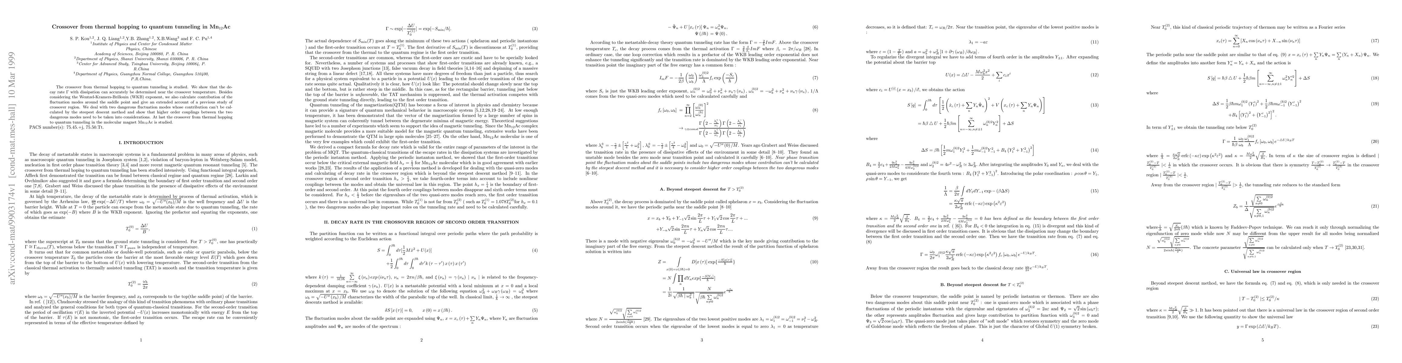 Thumbnail for Crossover from thermal hopping to quantum tunneling in Mn_{12}Ac