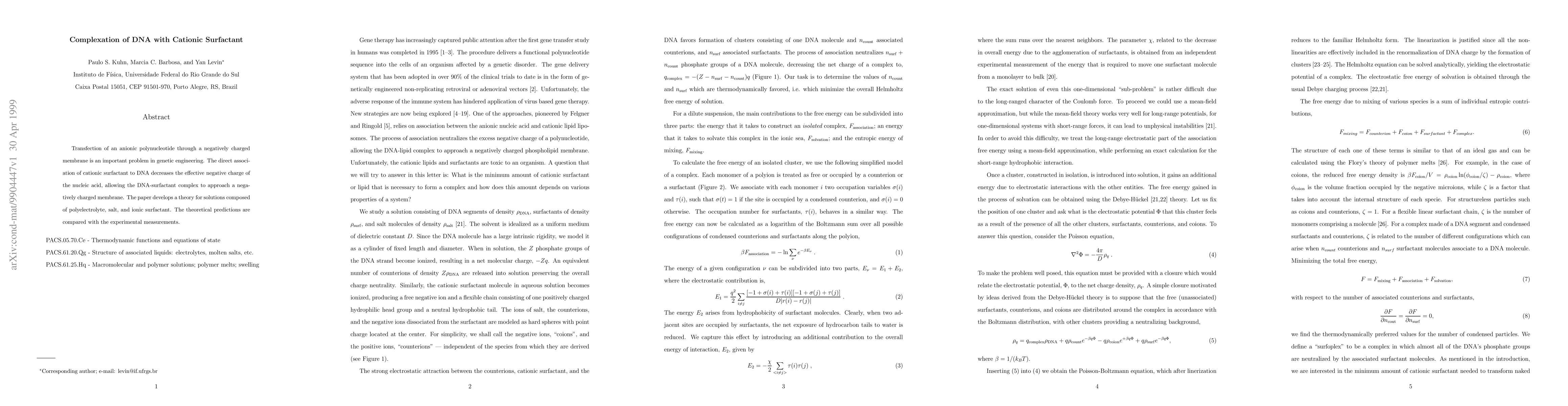 Thumbnail for Complexation of DNA with Cationic Surfactant