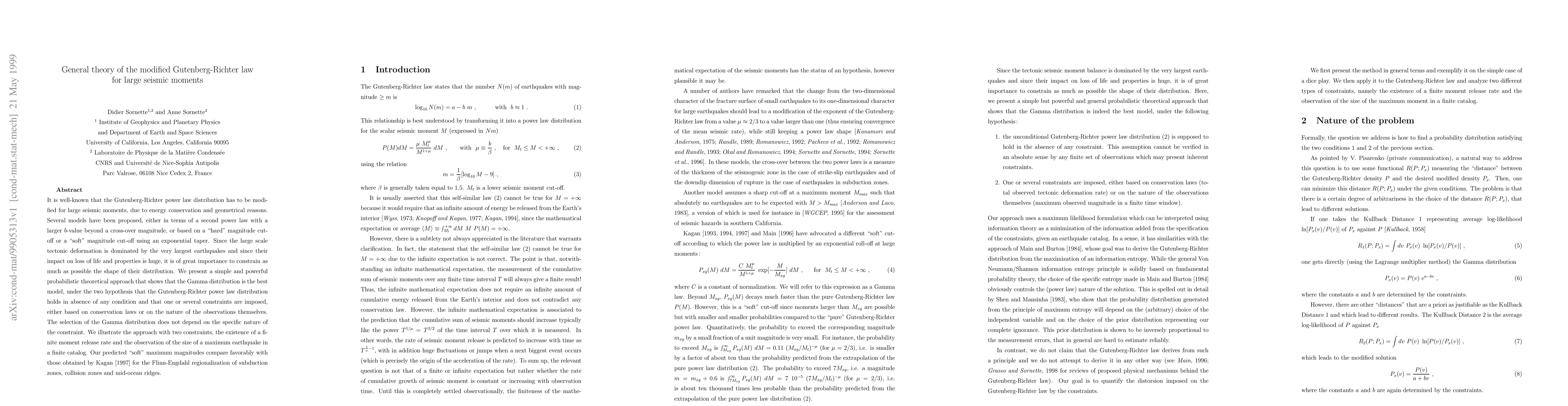 Thumbnail for General theory of the modified Gutenberg-Richter law for large seismic
  moments
