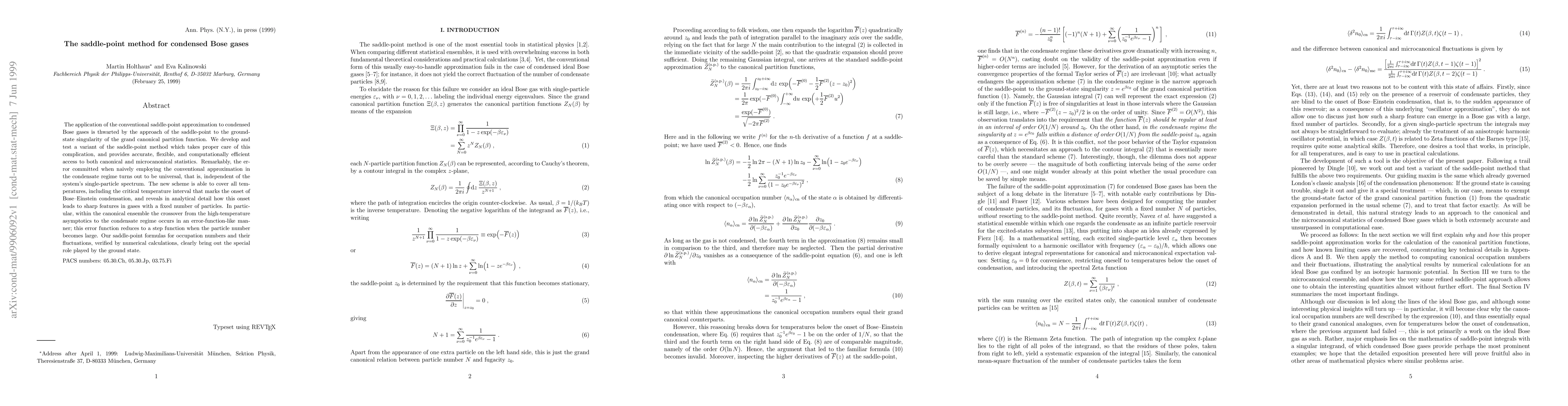 Thumbnail for The saddle-point method for condensed Bose gases