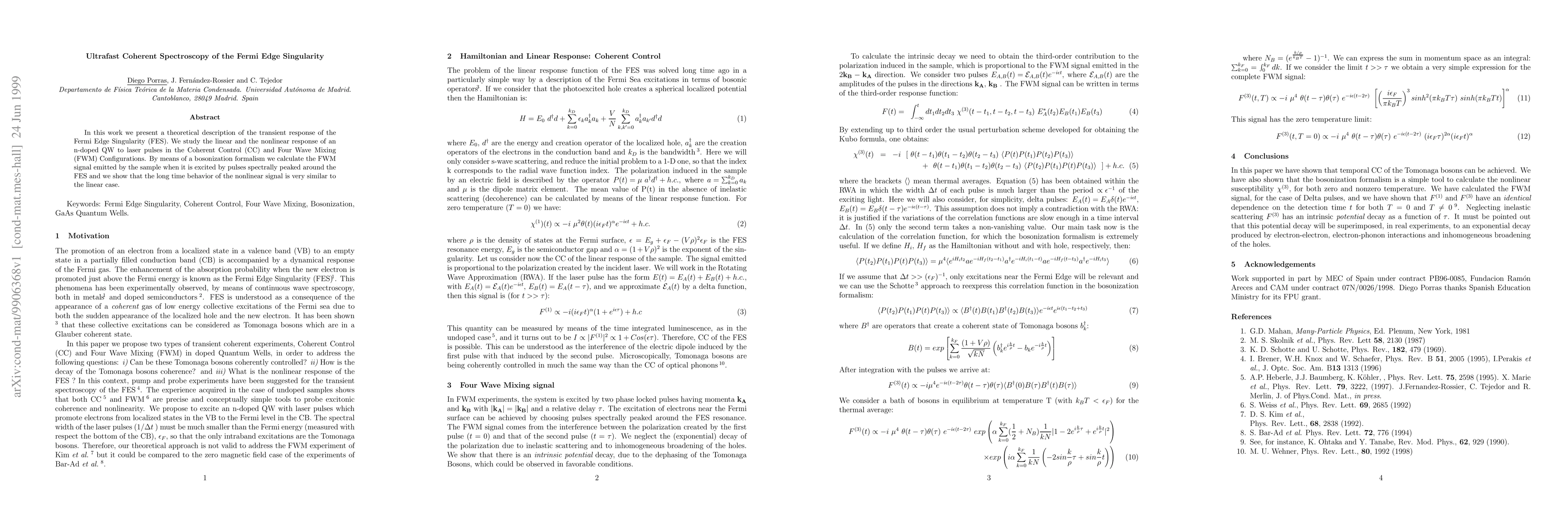 Thumbnail for Ultrafast Coherent Spectroscopy of the Fermi Edge Singularity
