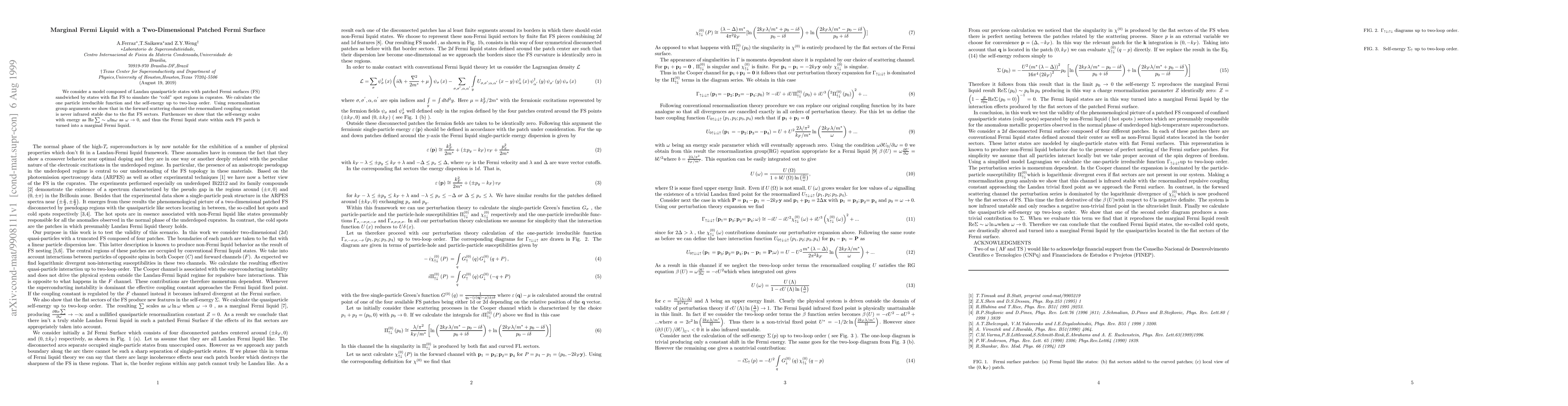Thumbnail for Marginal Fermi Liquid with a Two-Dimensional Patched Fermi Surface
