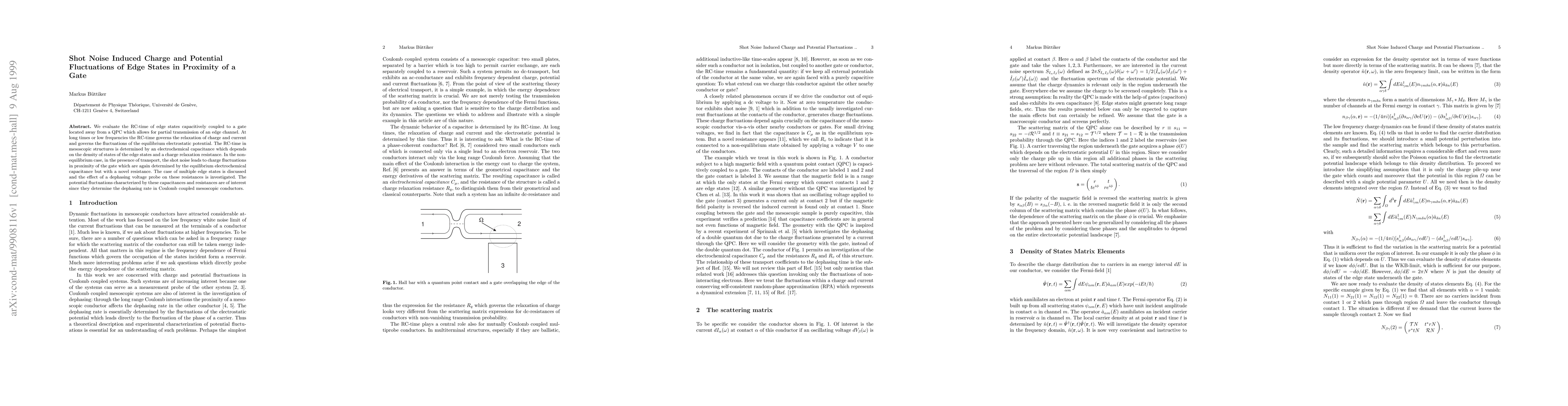 Thumbnail for Shot noise induced charge and potential fluctuations of edge states in
  proximity of a gate