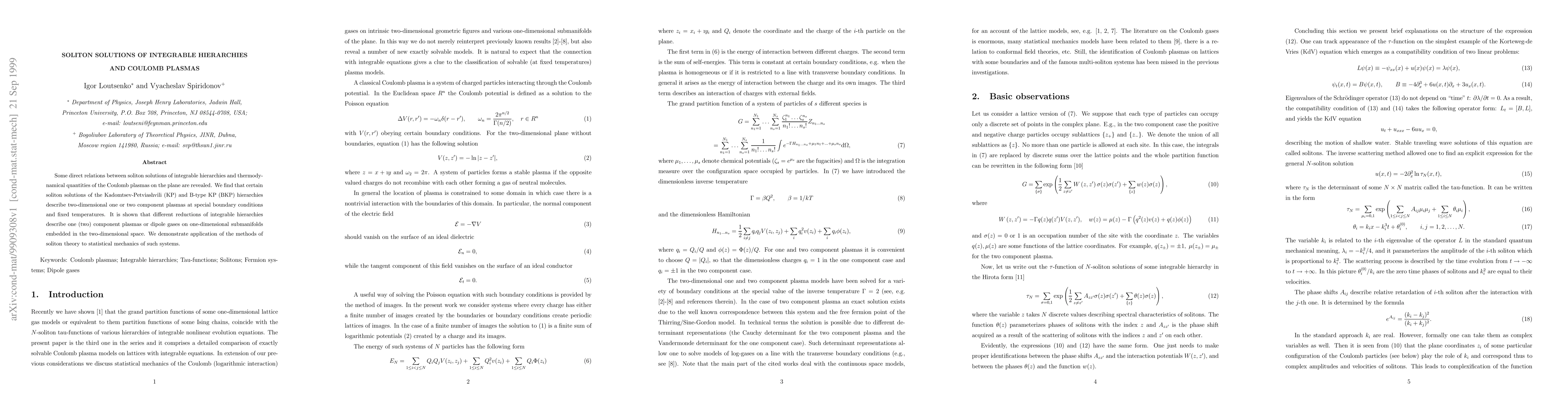 Thumbnail for Soliton Solutions of Integrable Hierarchies and Coulomb Plasmas