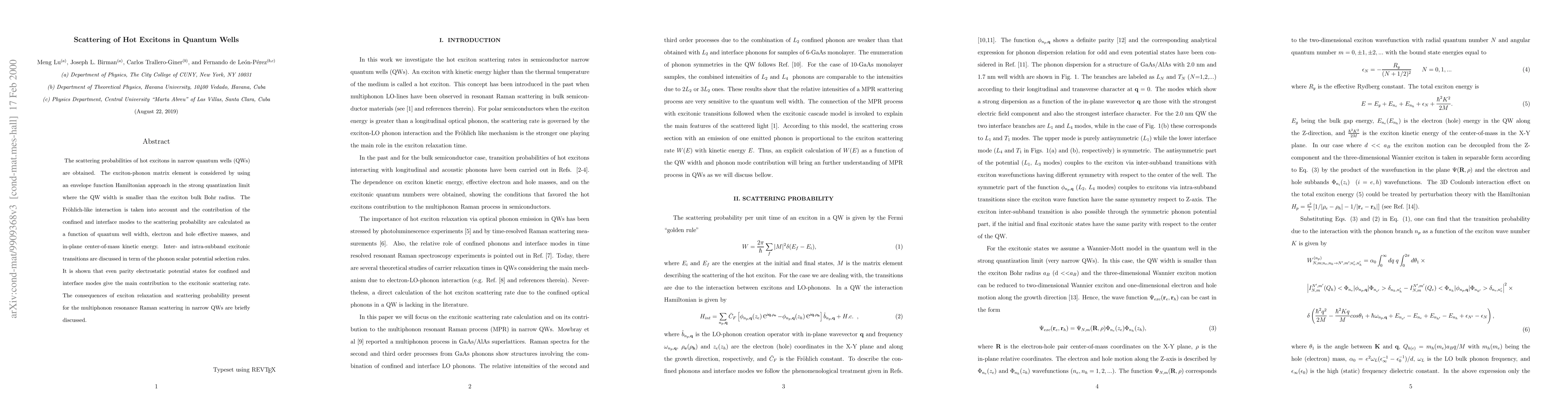 Thumbnail for Scattering of Hot Excitons in Quantum Wells