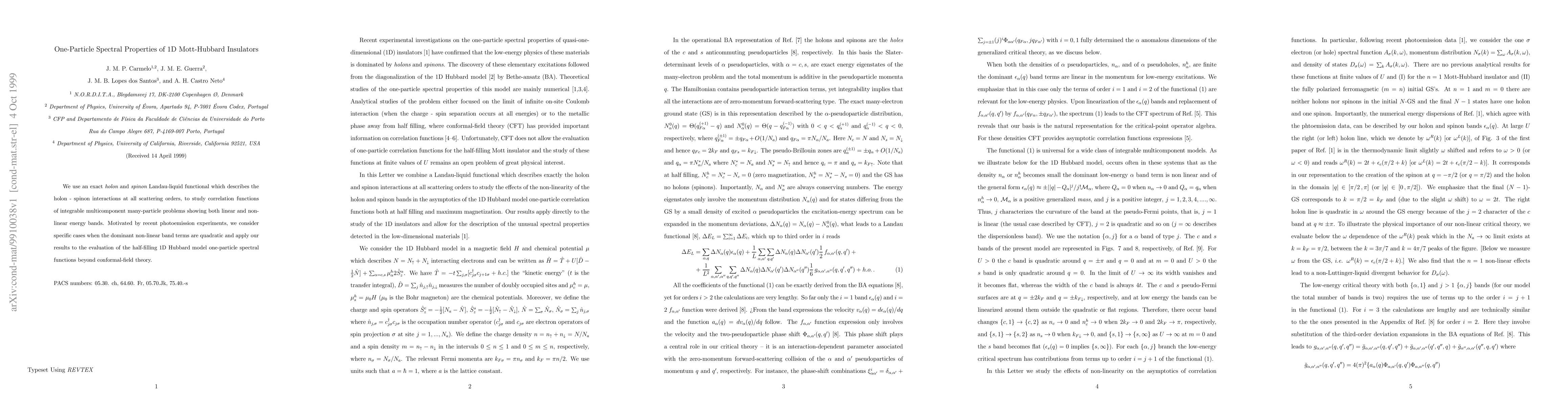 Thumbnail for One-Particle Spectral Properties of 1D Mott-Hubbard Insulators