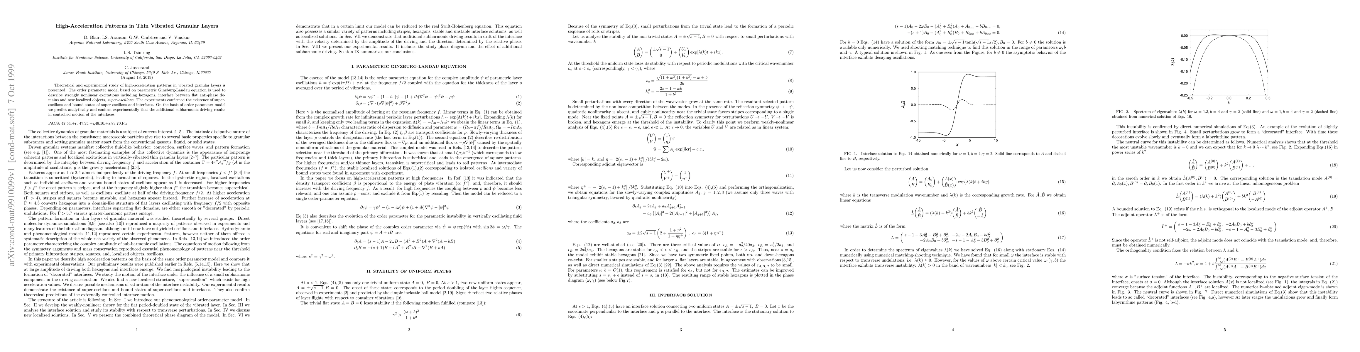 Thumbnail for High-Acceleration Patterns in Thin Vibrated Granular Layers