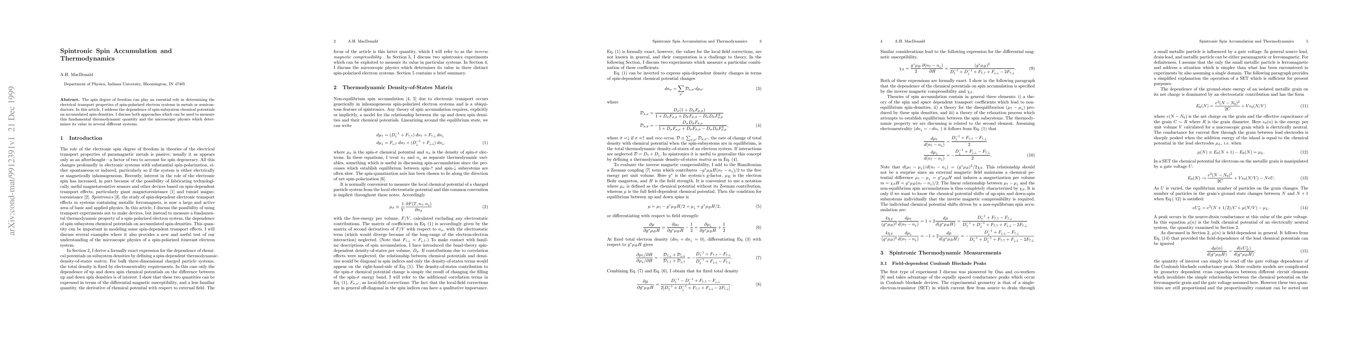 Thumbnail for Spintronic Spin Accumulation and Thermodynamics
