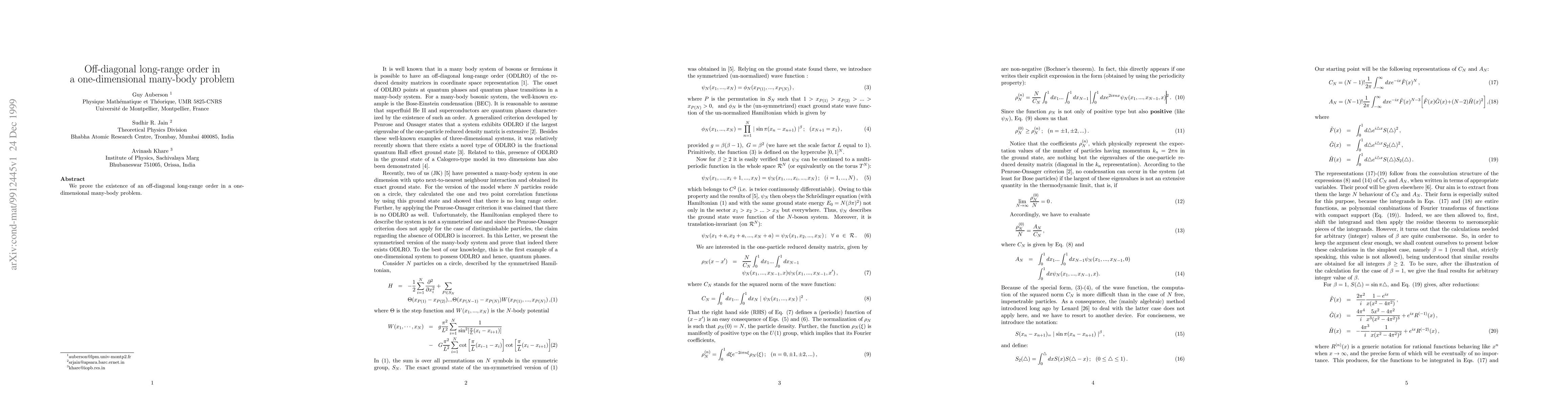 Thumbnail for Off-diagonal long-range order in one-dimensional many-body problem