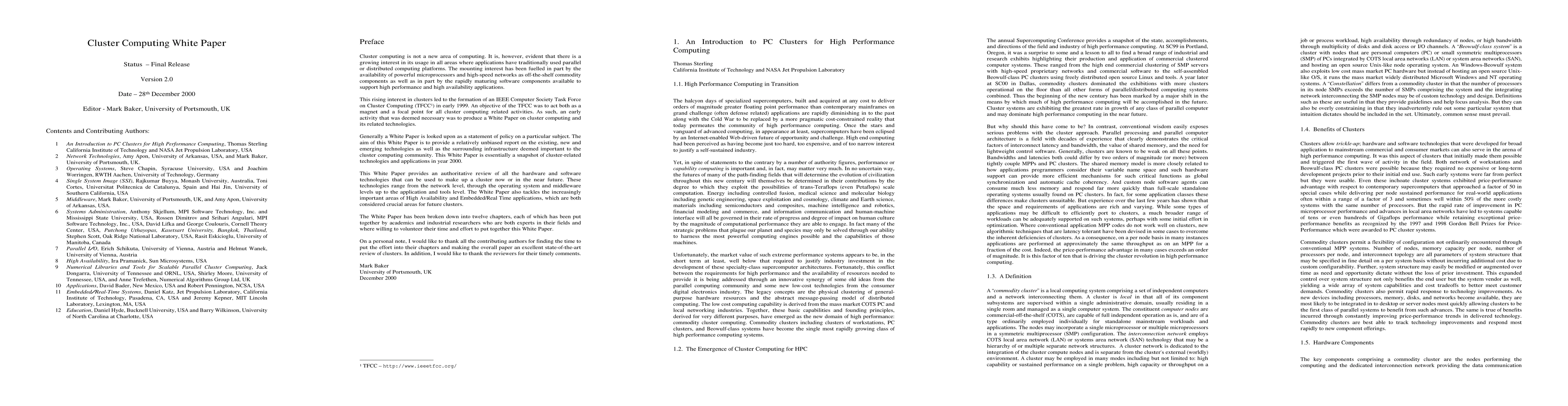 Thumbnail for Cluster Computing White Paper