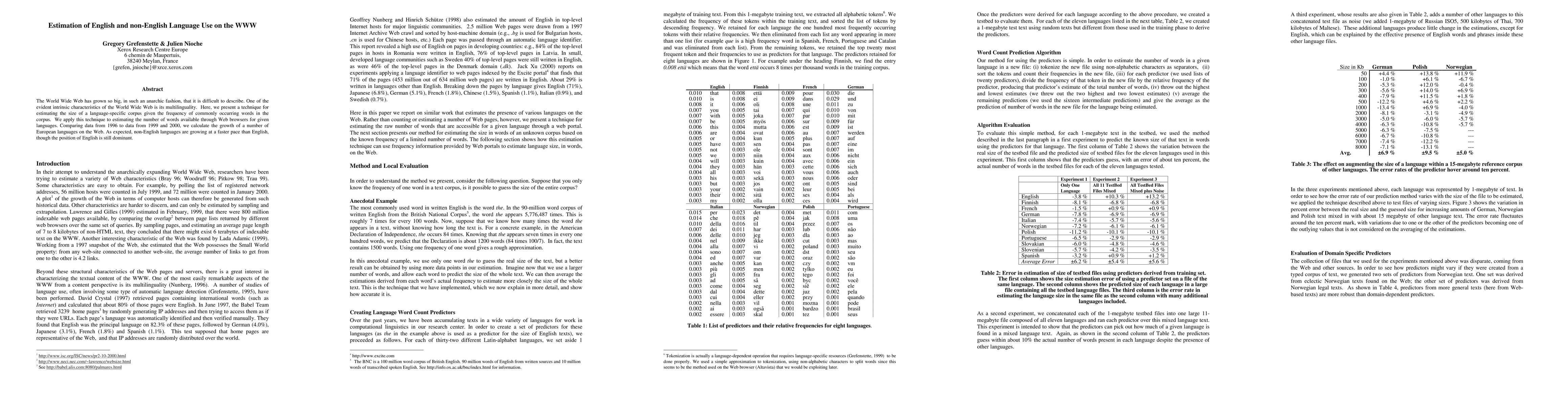 Thumbnail for Estimation of English and non-English Language Use on the WWW