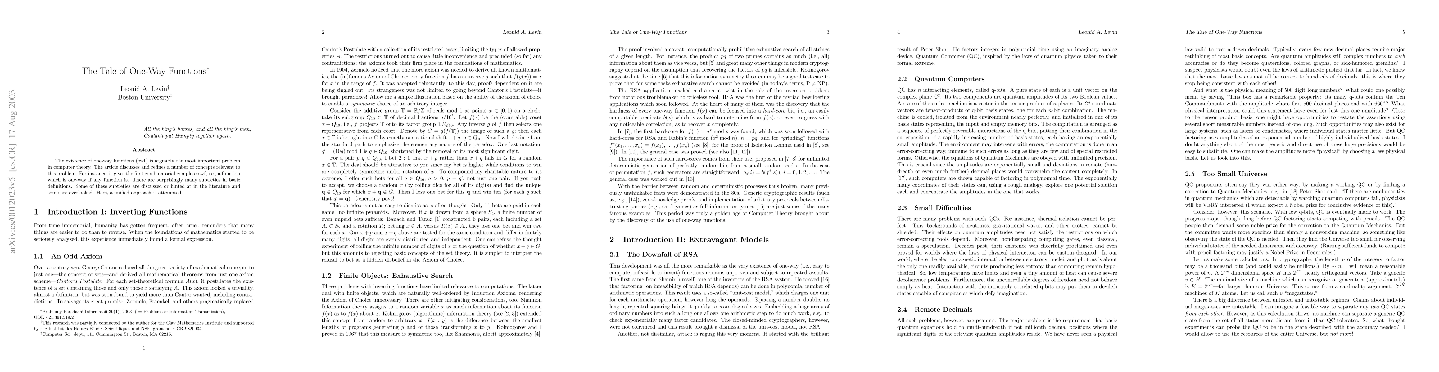 Thumbnail for The Tale of One-way Functions
