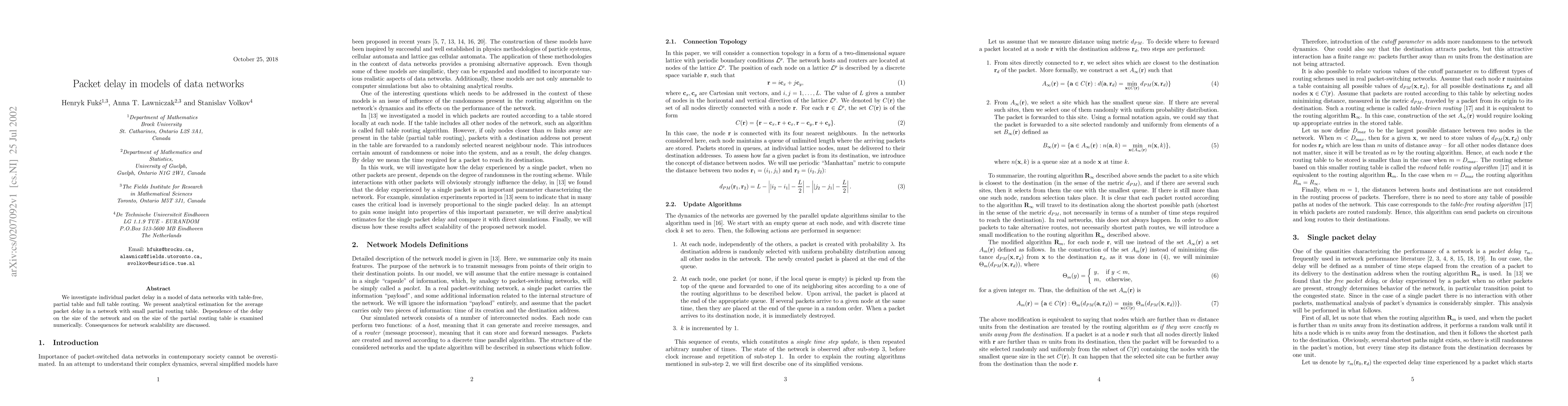 Thumbnail for Packet delay in models of data networks