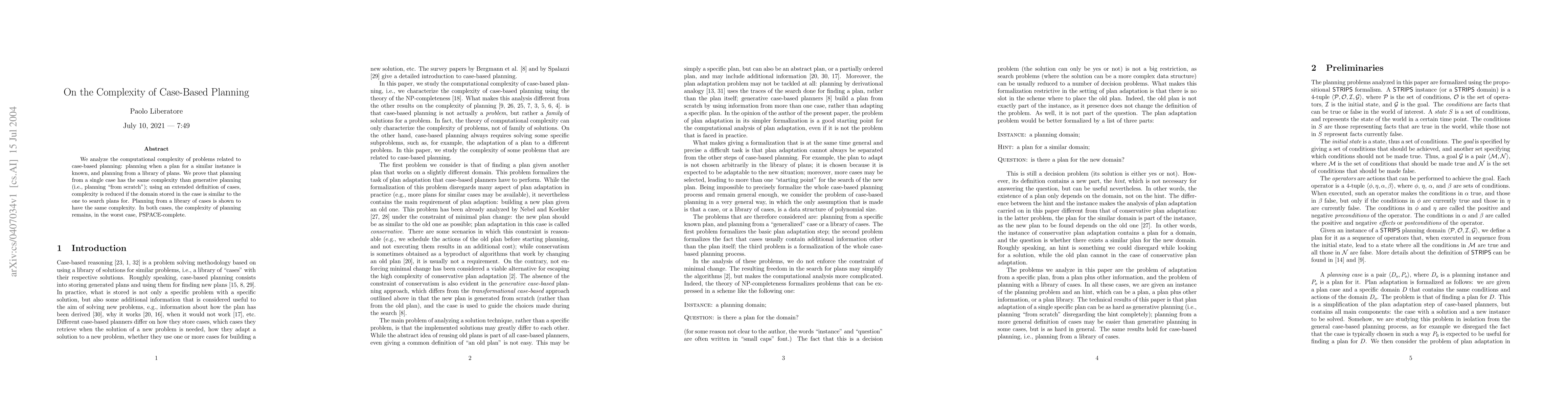 Thumbnail for On the Complexity of Case-Based Planning
