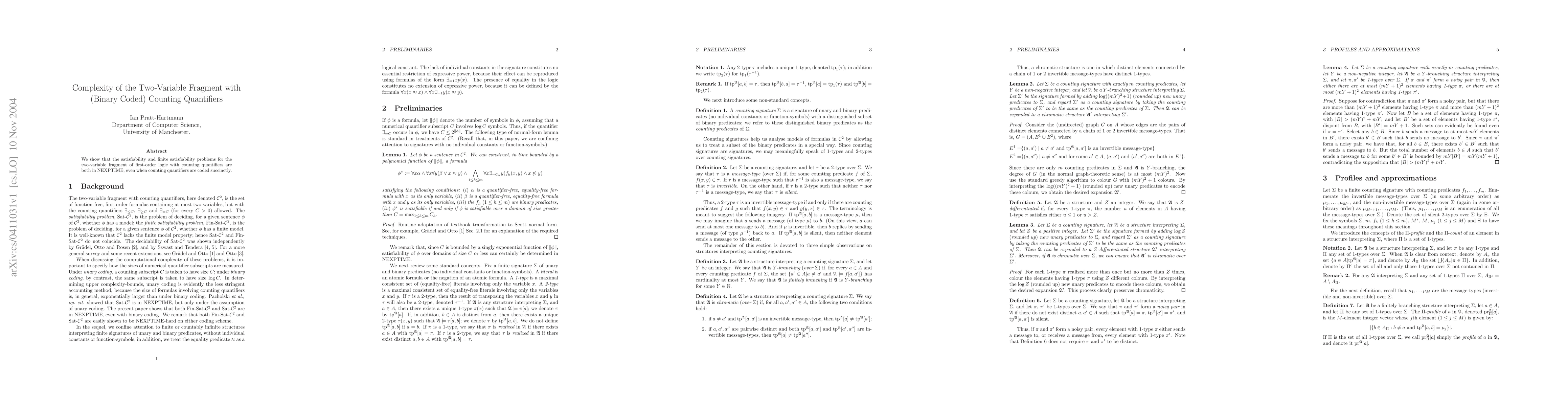 Thumbnail for Complexity of the Two-Variable Fragment with (Binary-Coded) Counting
  Quantifiers