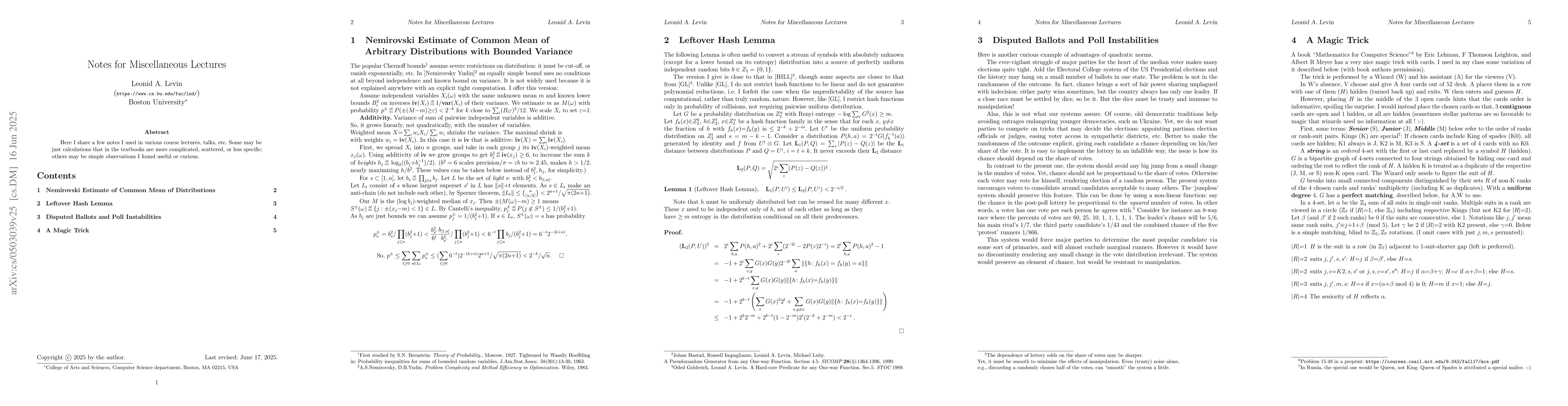Thumbnail for Notes for Miscellaneous Lectures