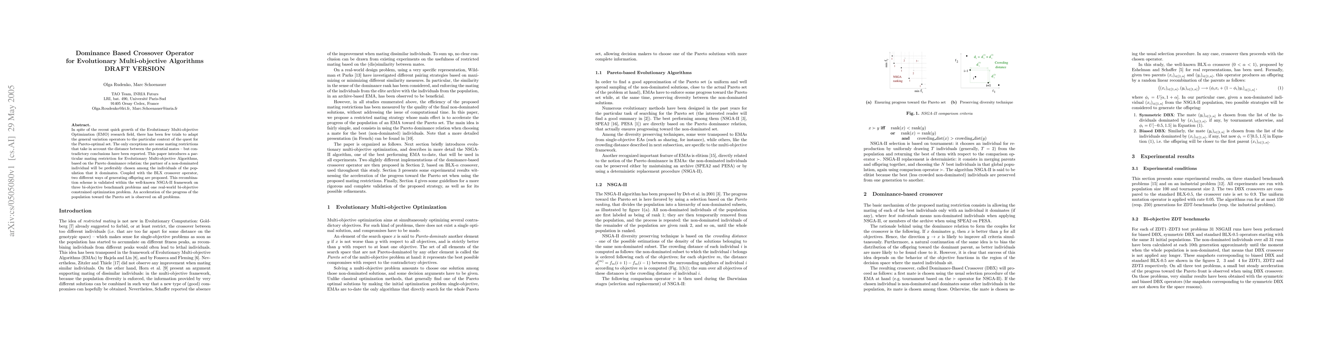 Thumbnail for Dominance Based Crossover Operator for Evolutionary Multi-objective
  Algorithms