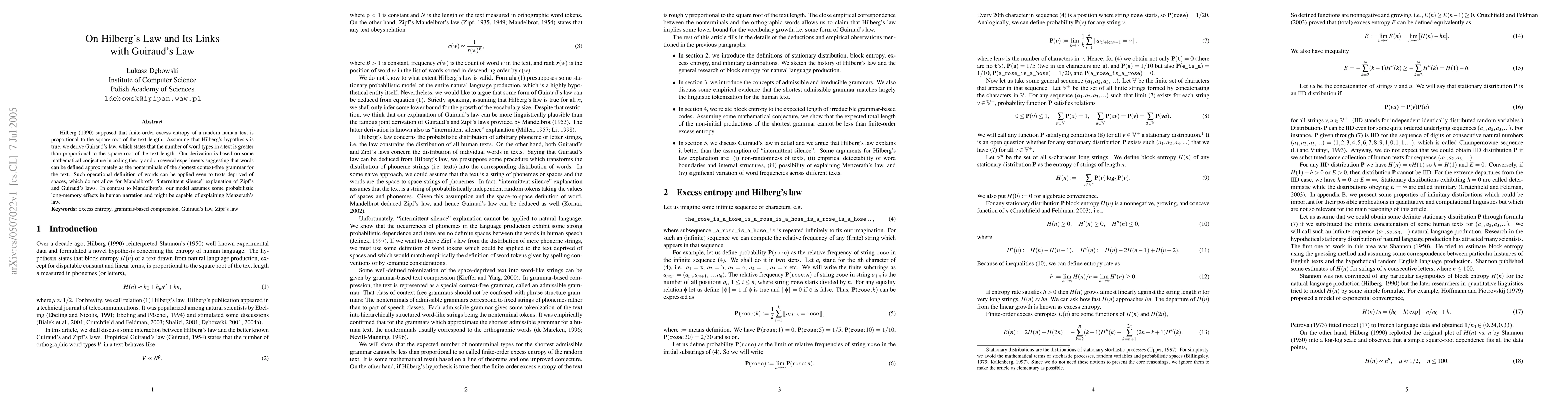 Thumbnail for On Hilberg's Law and Its Links with Guiraud's Law