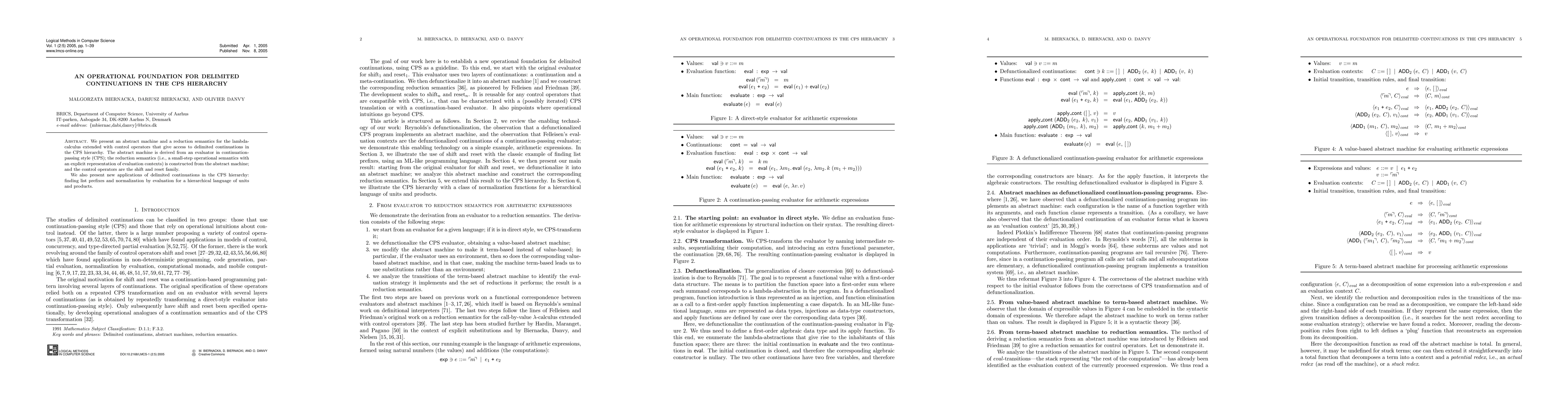 Thumbnail for An Operational Foundation for Delimited Continuations in the CPS
  Hierarchy