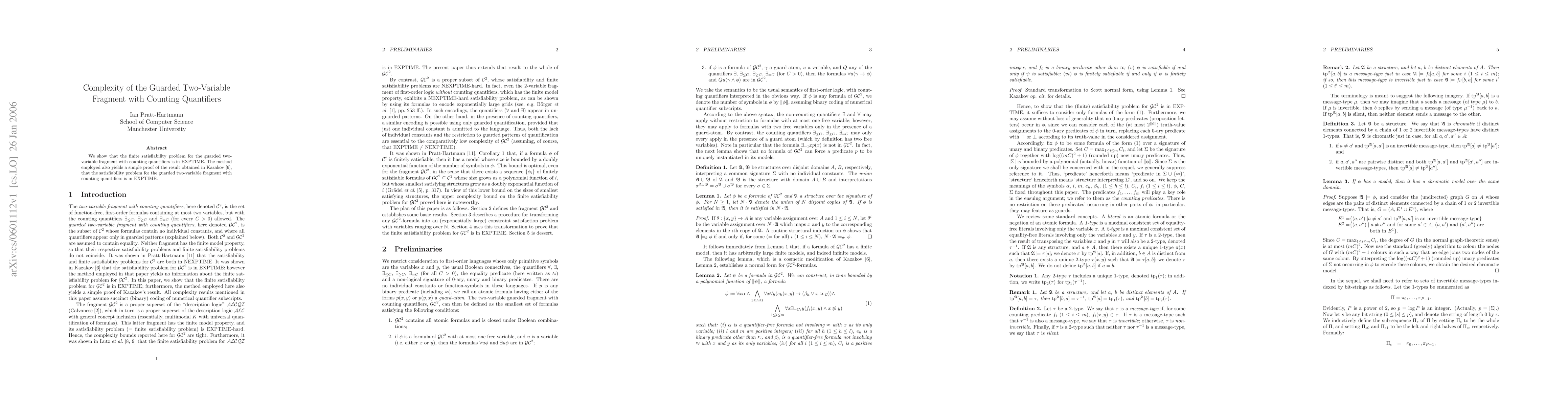 Thumbnail for Complexity of the Guarded Two-Variable Fragment with Counting
  Quantifiers