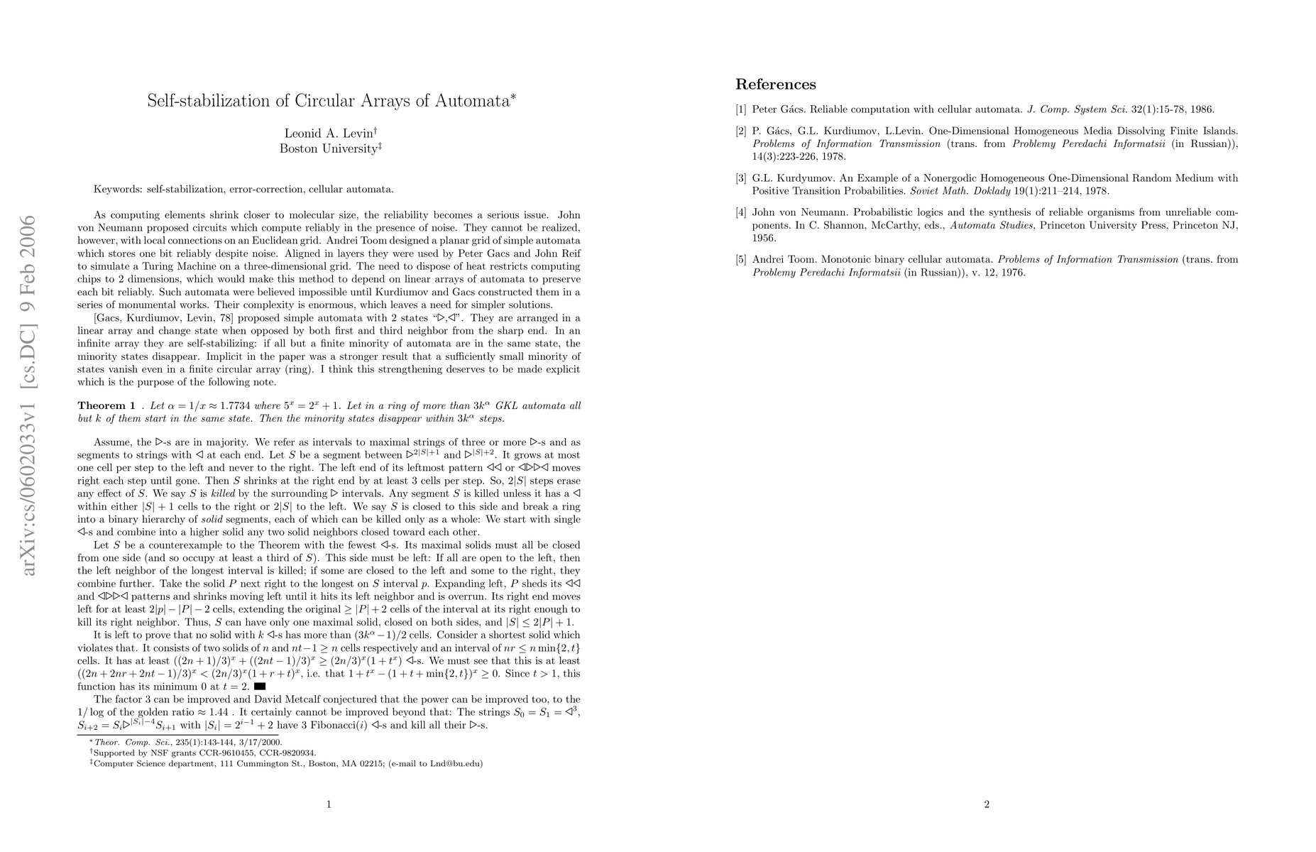 Thumbnail for Self-stabilization of Circular Arrays of Automata