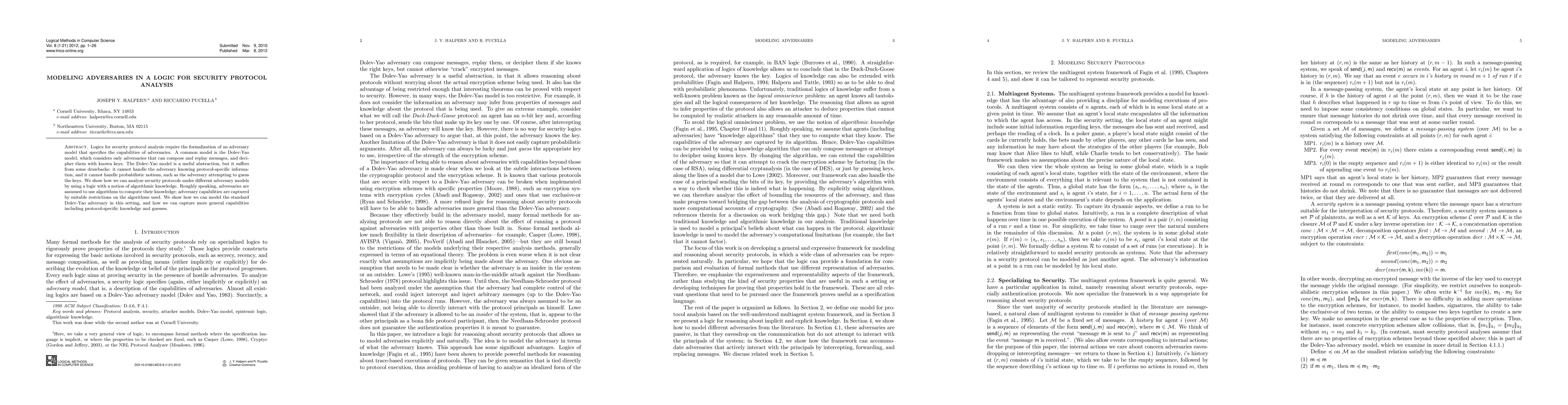 Thumbnail for Modeling Adversaries in a Logic for Security Protocol Analysis
