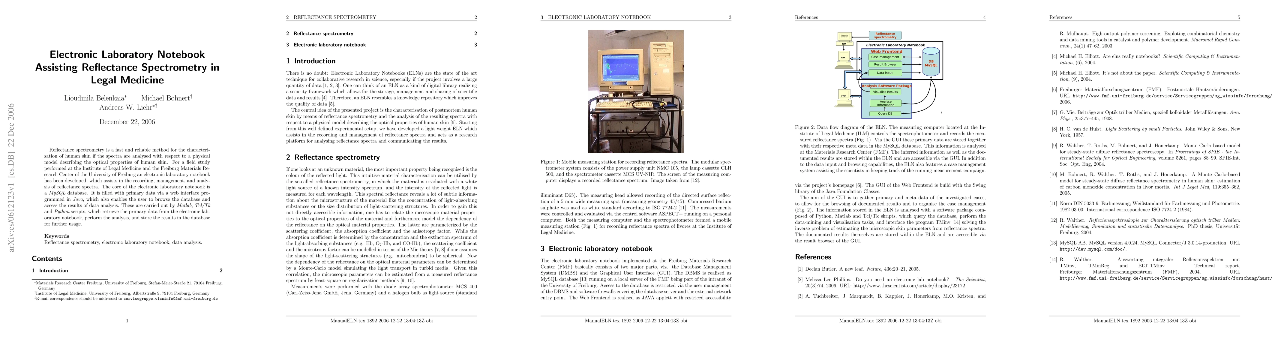 Thumbnail for Electronic Laboratory Notebook Assisting Reflectance Spectrometry in
  Legal Medicine