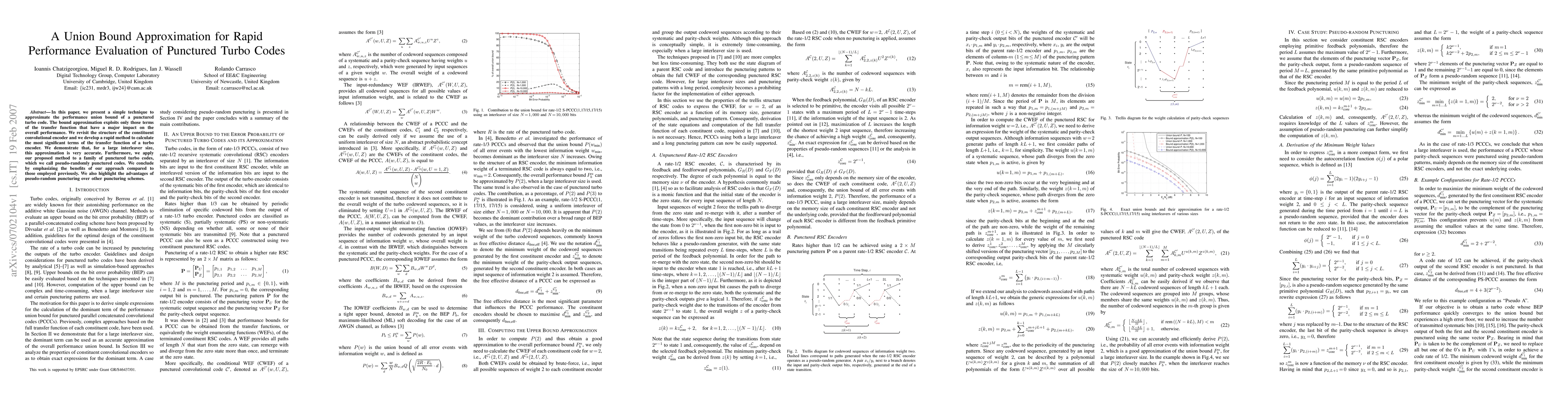 Thumbnail for A Union Bound Approximation for Rapid Performance Evaluation of
  Punctured Turbo Codes