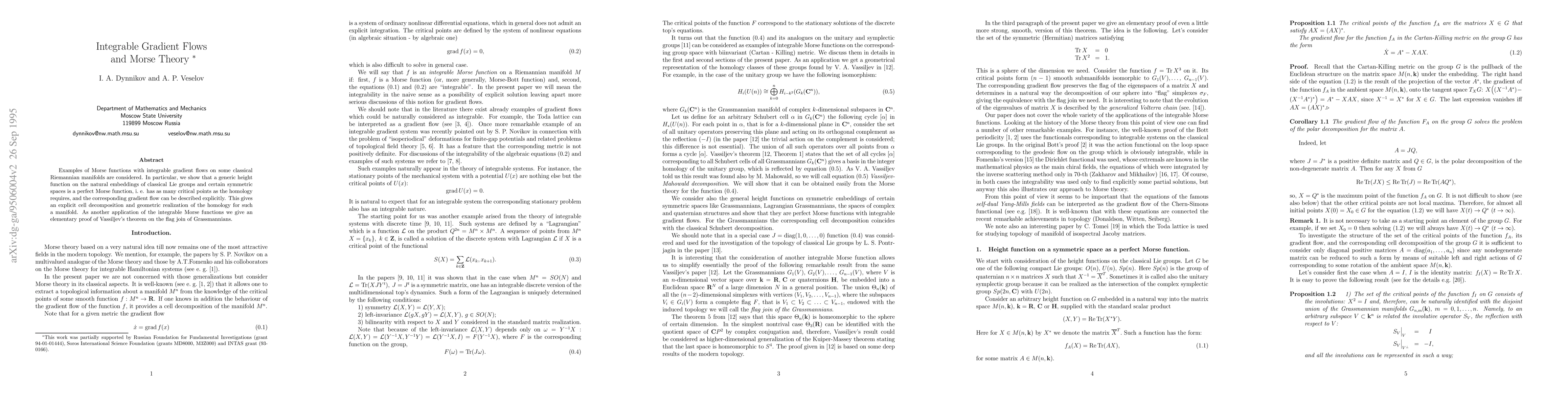 Thumbnail for Integrable Gradient Flows and Morse Theory
